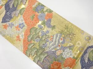 山並に松・菊・花模様織出し袋帯